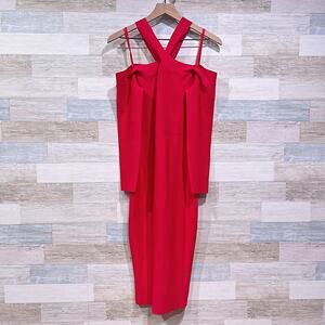 BCBGMaxazria Brielle Bodycon Halter Dress Red Party Cocktail Womens Medium